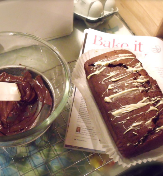 Half-decorated double chocolate loaf cake