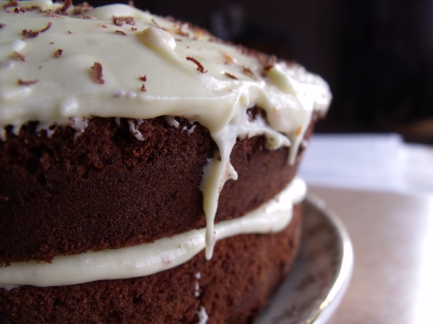 Chocolate and Ginger Cake with dribbling orange icing