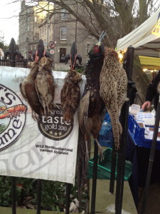 Pheasants hanging at Stockbridge Farmers' Market