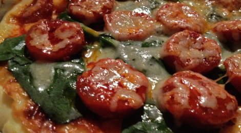 Chorizo and spinach 'crustless pizza'