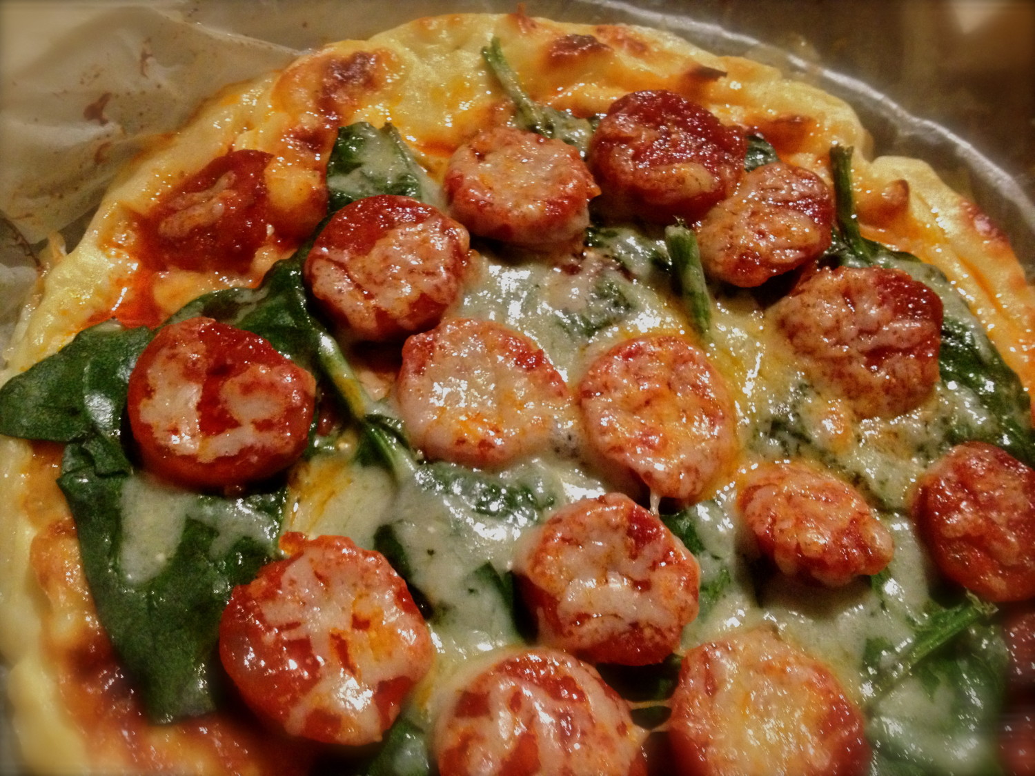 Spinach and Chorizo crustless pizza