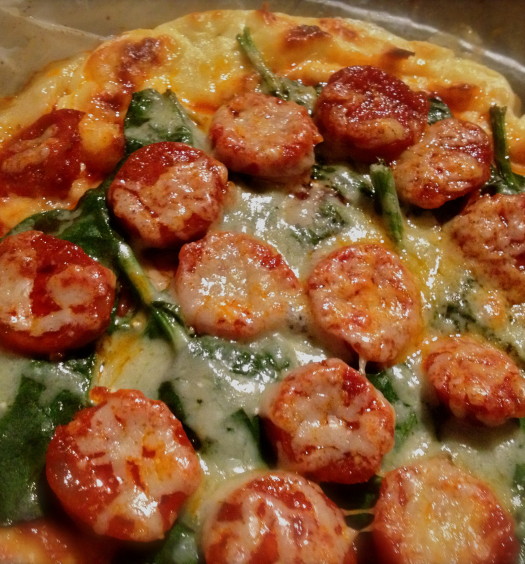 Spinach and Chorizo crustless pizza