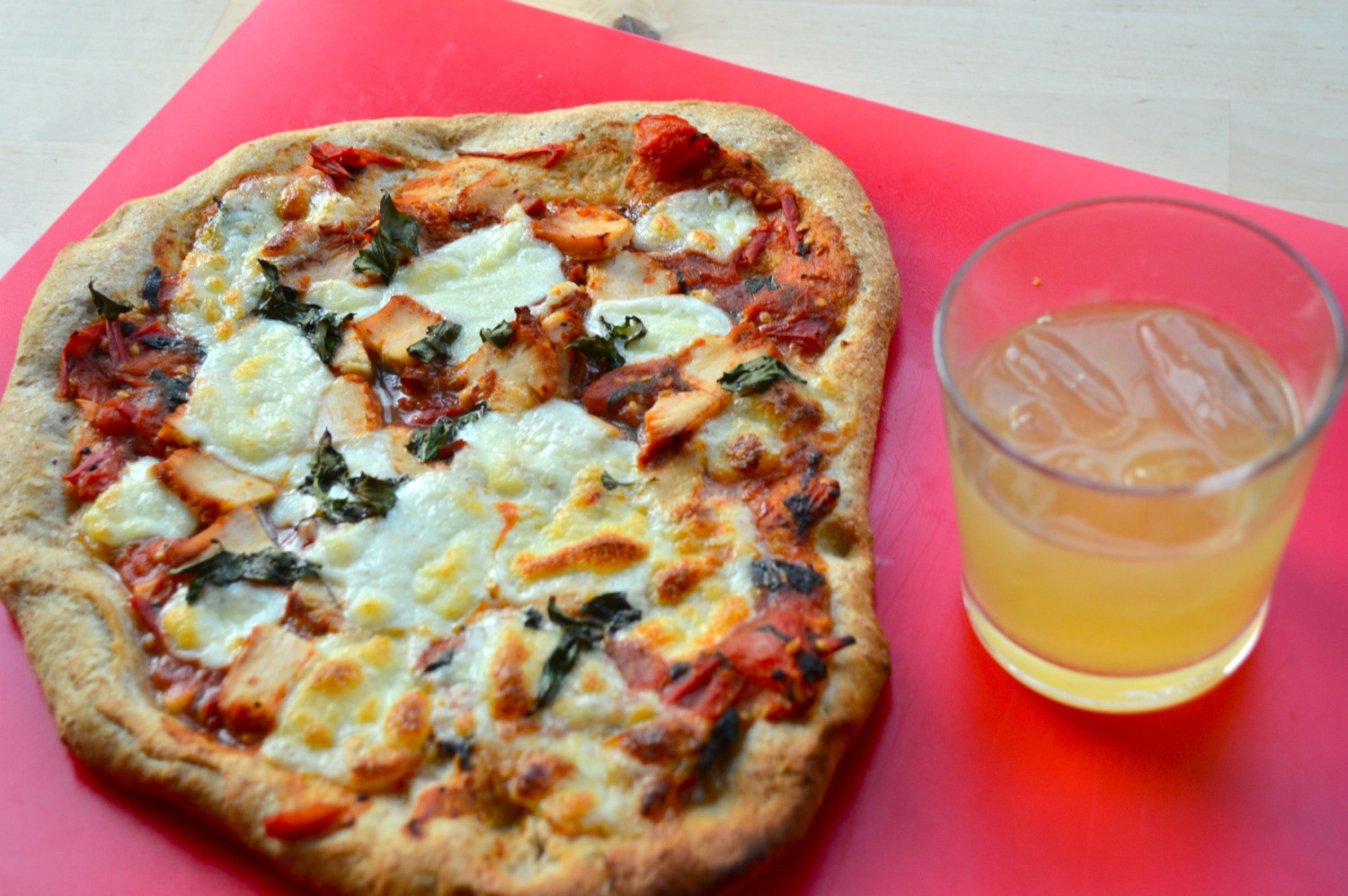 Pizza and beer cocktail