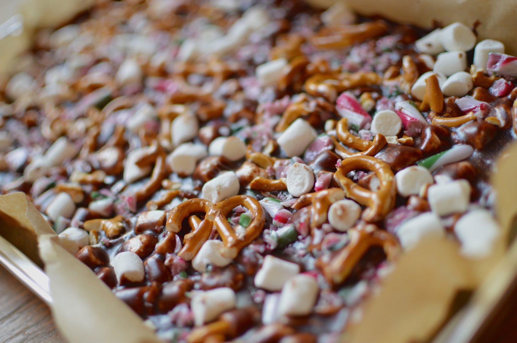 candy cane and pretzel fudge